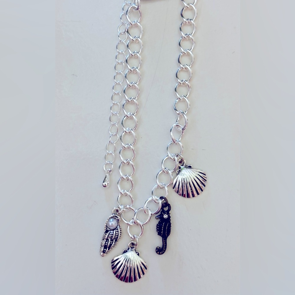 Handmade Beach Summer Charm Silver Bracelet Anklet with Extender